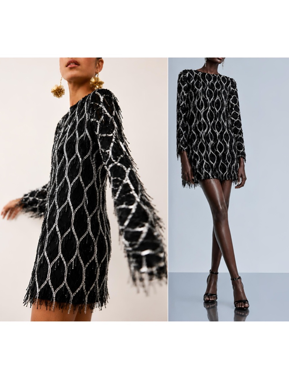 ZARA MINI DRESS WITH FRINGING AND SEQUINS - Picture 1 of 16